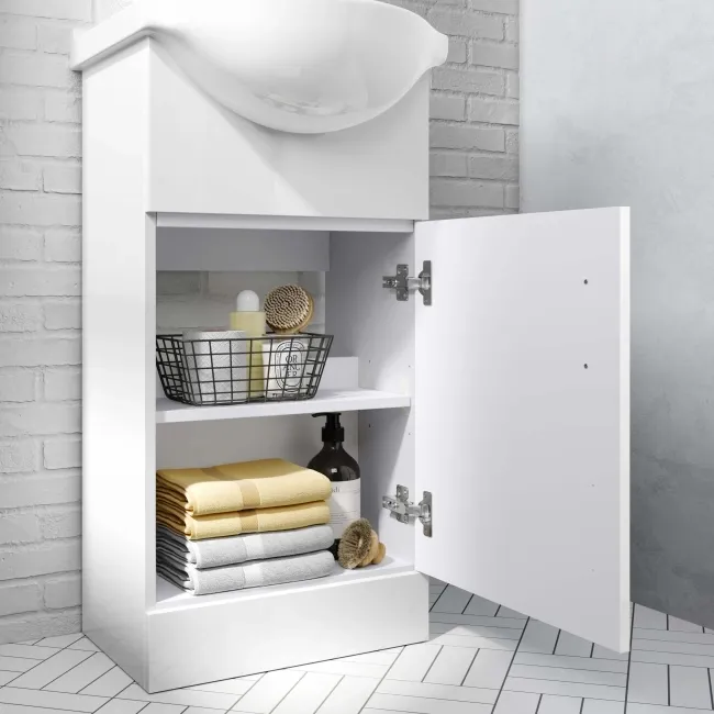 Quartz Gloss White Cloakroom Vanity with Semi Recessed Basin 450mm