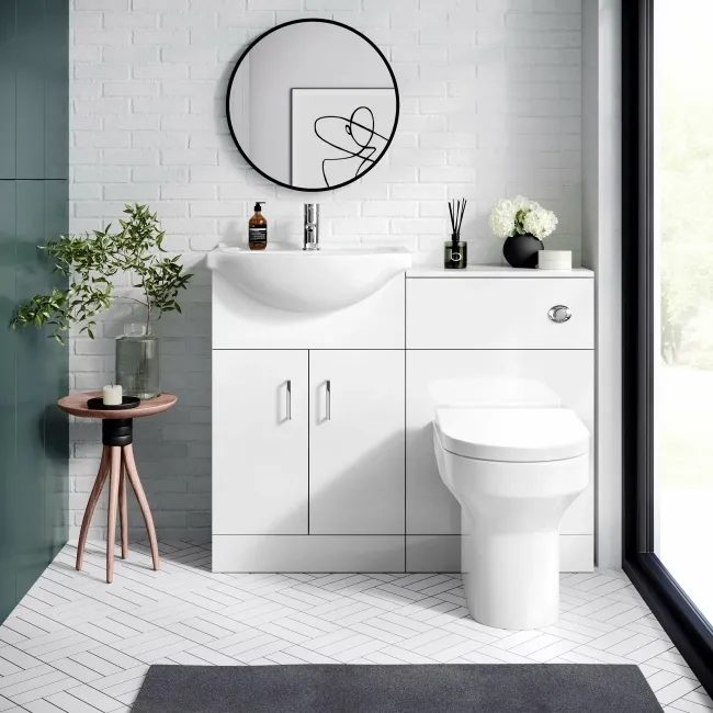 Quartz Gloss White Vanity with Semi Recessed Basin 550mm