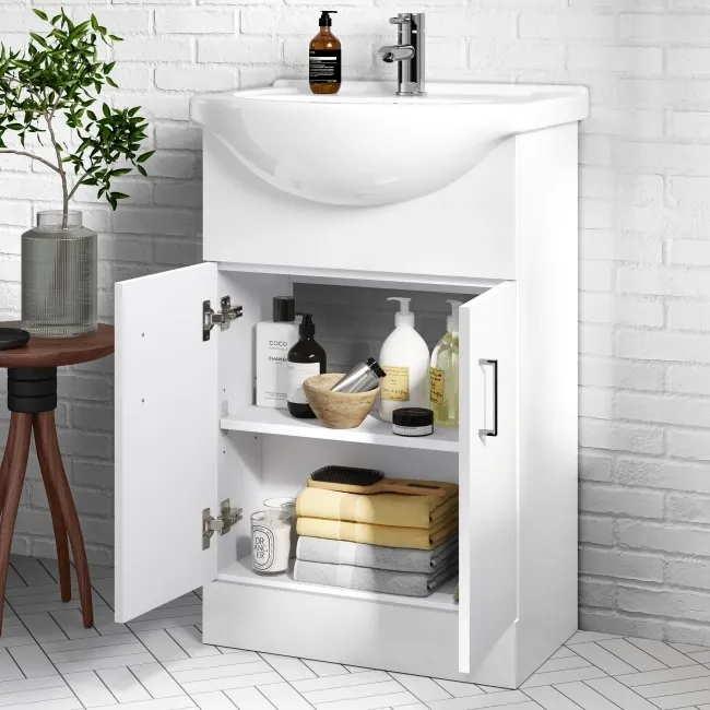 Quartz Gloss White Vanity with Semi Recessed Basin 550mm