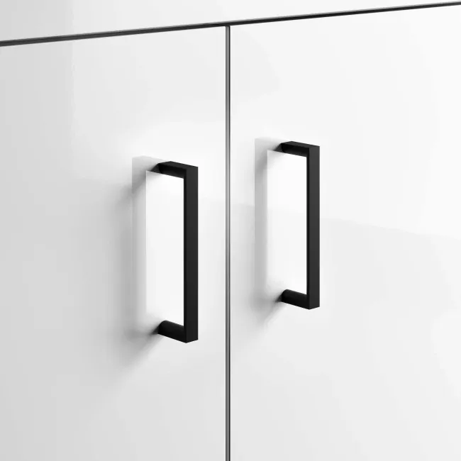 Quartz Gloss White Vanity with Semi Recessed Basin 550mm - Black Accents