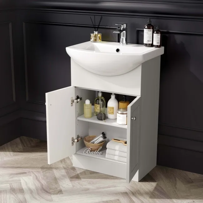 Capri Cotton White Basin Vanity and Back To Wall Unit 1050mm (Excludes Toilet) - Chrome Handles