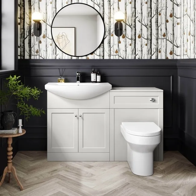 Capri Cotton White Combination Vanity Basin and Miami Toilet 1350mm - Chrome Handles