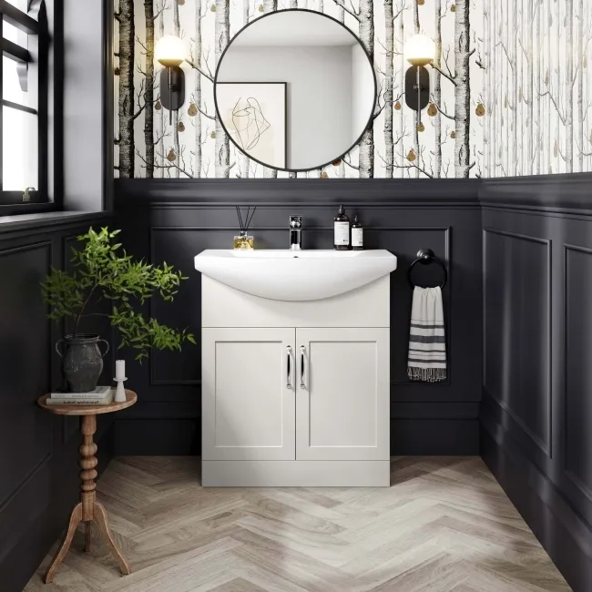 Capri Cotton White Vanity with Semi Recessed Basin 750mm - Traditional Handles