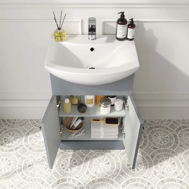 Capri Fog Grey Vanity with Semi Recessed Basin 550mm - Brushed Handles