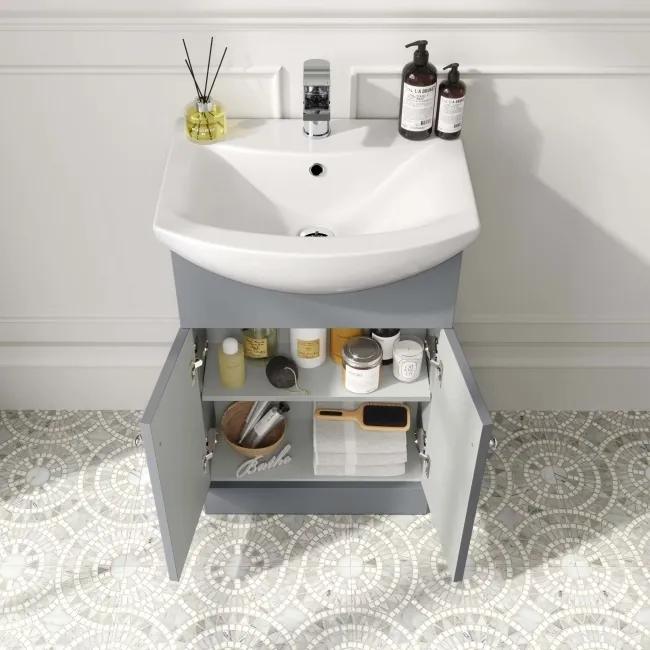 Capri Fog Grey Vanity with Semi Recessed Basin 550mm - Chrome Handles