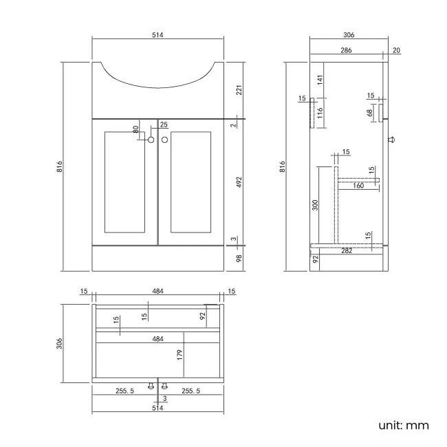 Capri Fog Grey Vanity with Semi Recessed Basin 550mm - Chrome Handles