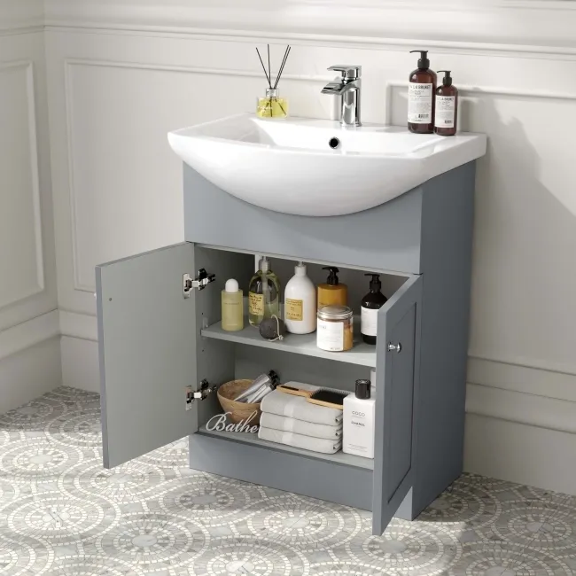 Capri Fog Grey Vanity with Semi Recessed Basin 650mm - Chrome Handles
