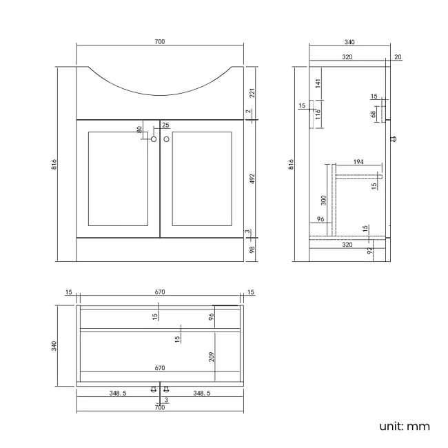 Capri Fog Grey Vanity with Semi Recessed Basin 750mm - Chrome Handles