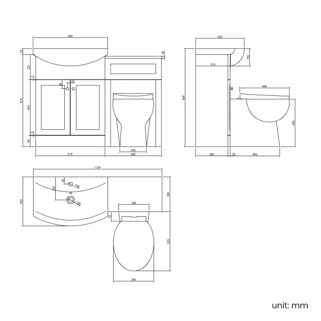 Capri Fog Grey Combination Vanity Basin and Austin Toilet 1150mm - Chrome Handles