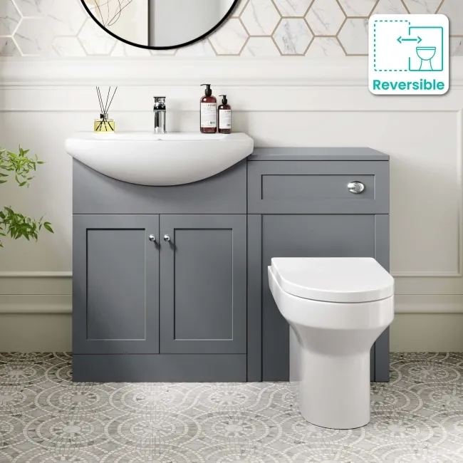 Capri Fog Grey Combination Vanity Basin and Miami Toilet 1150mm - Chrome Handles