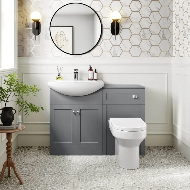 Capri Fog Grey Combination Vanity Basin and Miami Toilet 1150mm - Chrome Handles