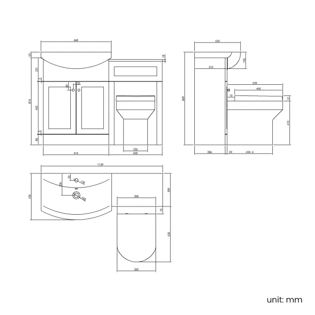 Capri Fog Grey Combination Vanity Basin and Miami Toilet 1150mm - Chrome Handles