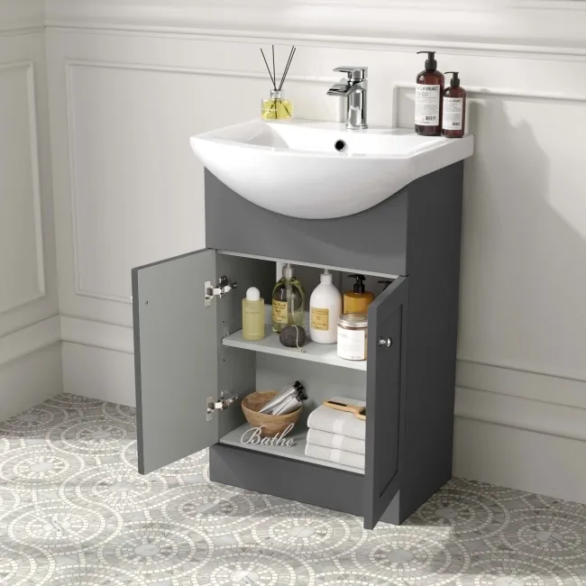 Capri Slate Grey Vanity with Semi Recessed Basin 550mm - Chrome Handles