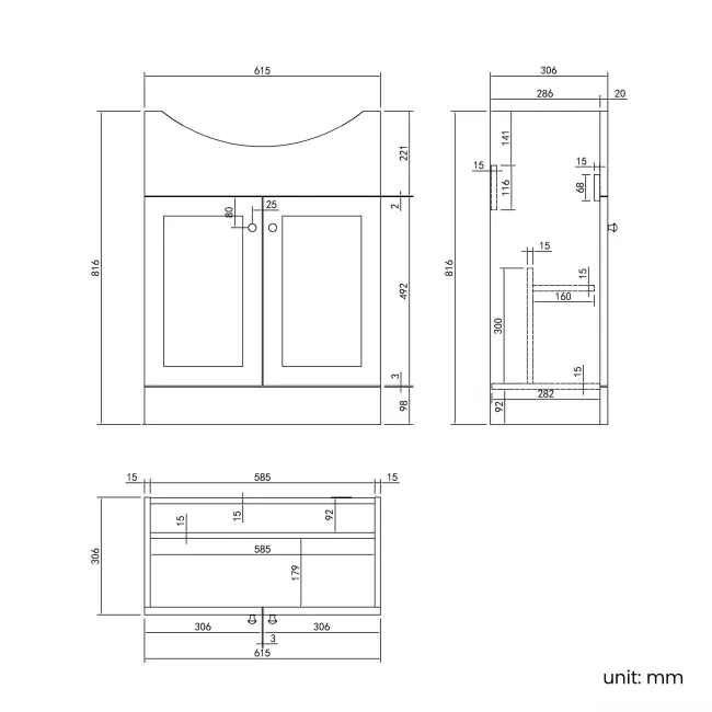 Capri Slate Grey Vanity with Semi Recessed Basin 650mm - Chrome Handles
