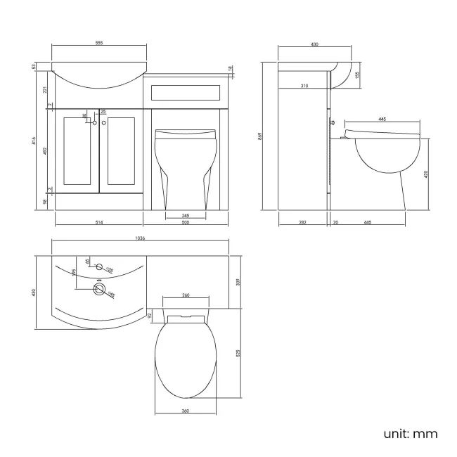 Capri Slate Grey Combination Vanity Basin and Austin Toilet 1050mm - Chrome Handles