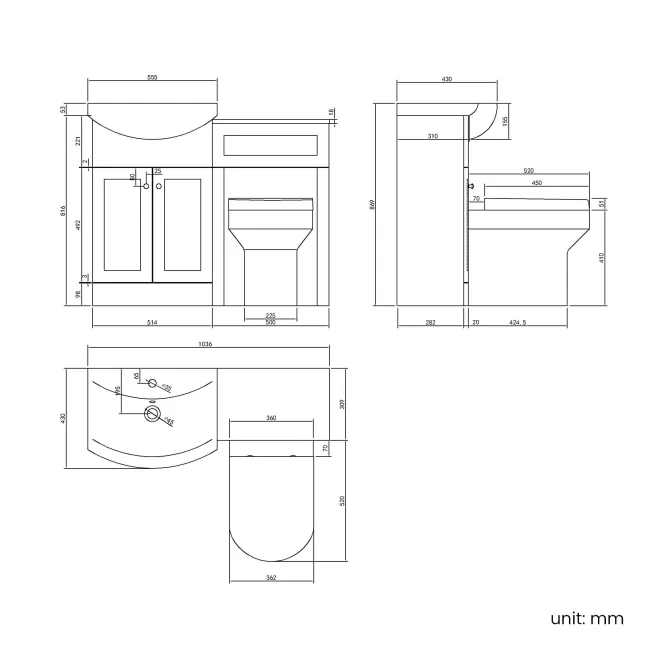 Capri Slate Grey Combination Vanity Basin and Miami Toilet 1050mm - Chrome Handles
