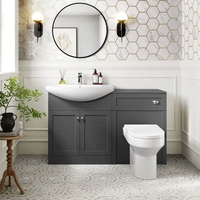 Capri Slate Grey Combination Vanity Basin and Miami Toilet 1350mm - Chrome Handles