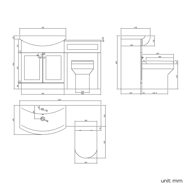 Capri Slate Grey Combination Vanity Basin and Miami Toilet 1350mm - Chrome Handles