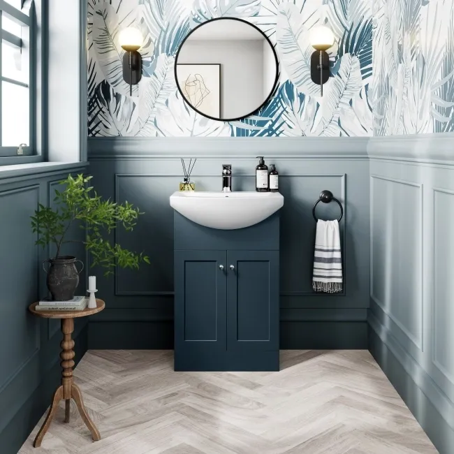 Capri Navy Blue Vanity with Semi Recessed Basin 550mm - Chrome Handles