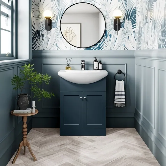 Capri Navy Blue Vanity with Semi Recessed Basin 650mm - Chrome Handles