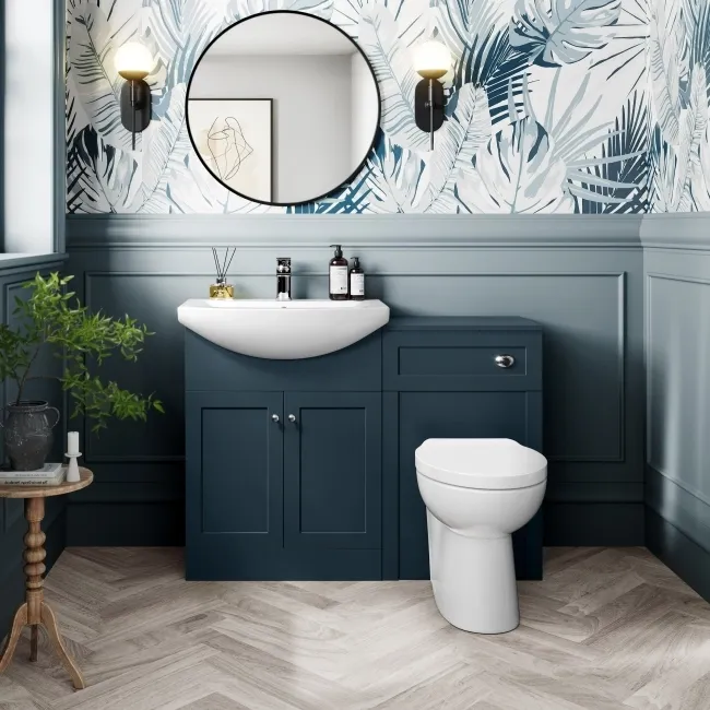 Capri Navy Blue Combination Vanity Basin and Austin Toilet 1150mm - Chrome Handles