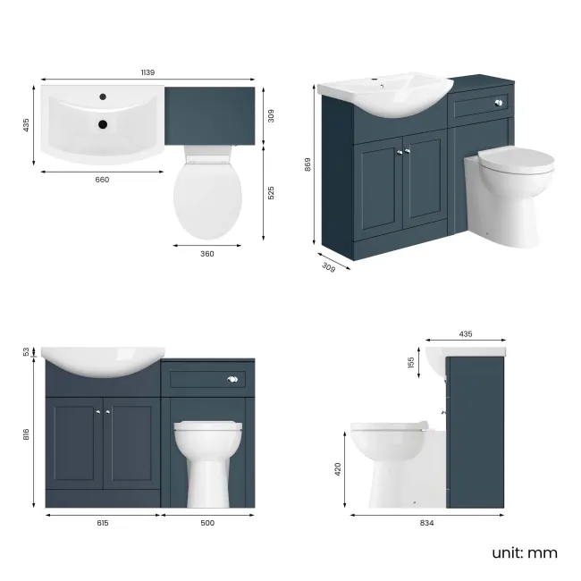 Capri Navy Blue Combination Vanity Basin and Austin Toilet 1150mm - Chrome Handles