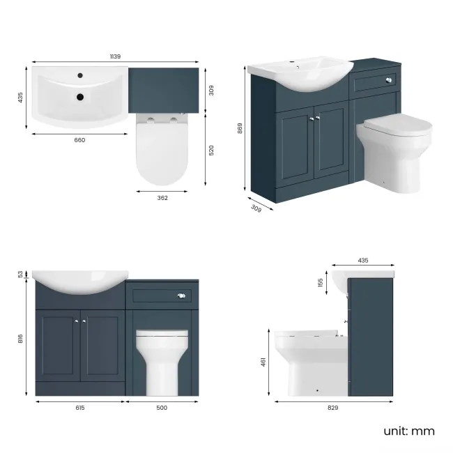Capri Navy Blue Combination Vanity Basin and Miami Toilet 1150mm - Chrome Handles