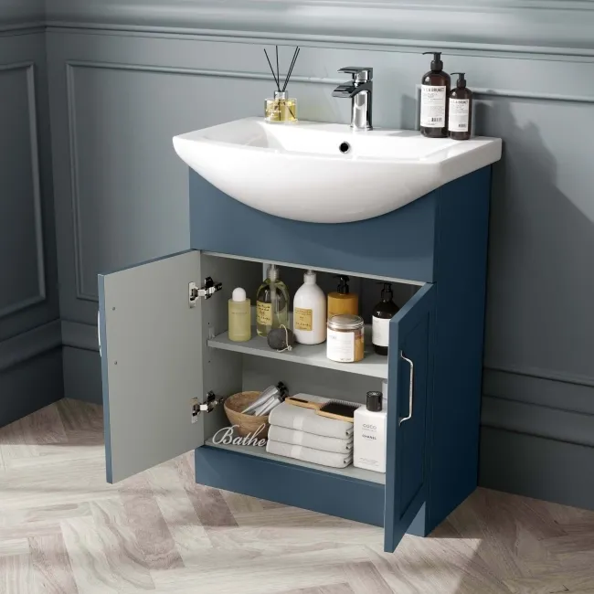 Capri Navy Blue Vanity with Semi Recessed Basin 650mm - Traditional Handles