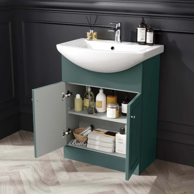 Capri Mystic Green Vanity with Semi Recessed Basin 650mm - Chrome Handles