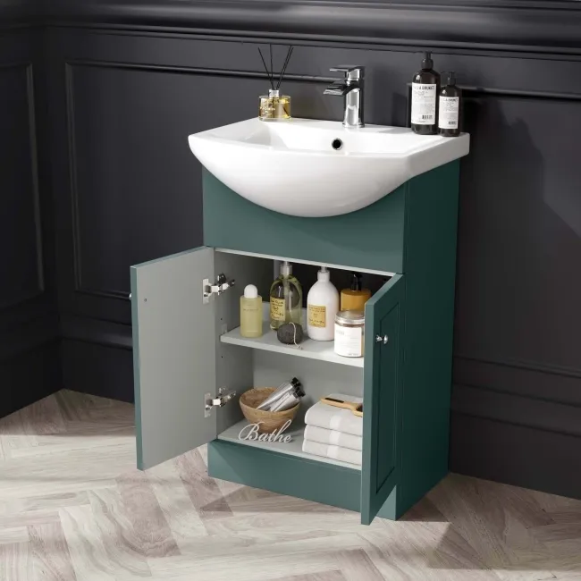 Capri Mystic Green Basin Vanity and Back To Wall Unit 1050mm (Excludes Toilet) - Chrome Handles