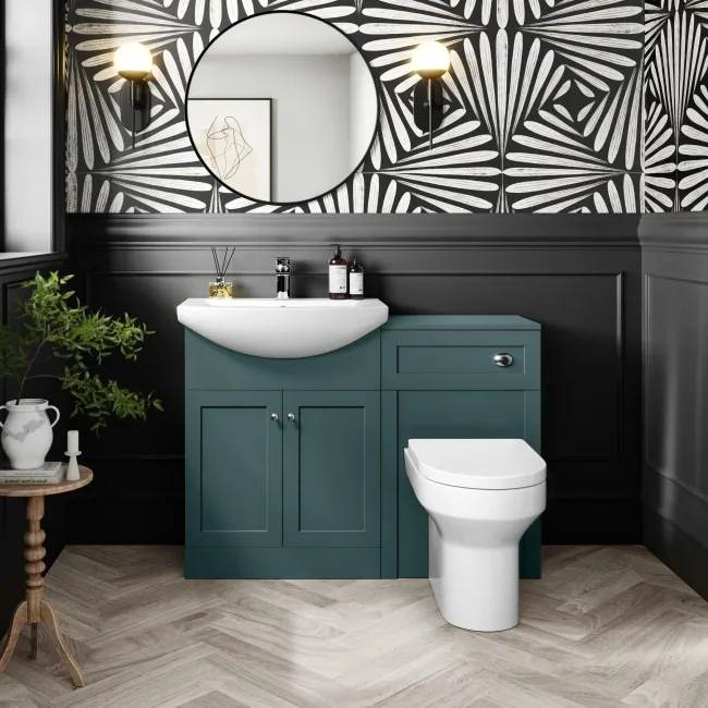 Capri Mystic Green Combination Vanity Basin and Miami Toilet 1150mm - Chrome Handles