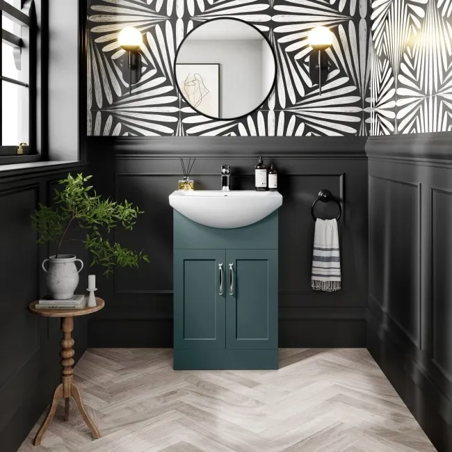 Capri Mystic Green Vanity with Semi Recessed Basin 550mm - Traditional Handles