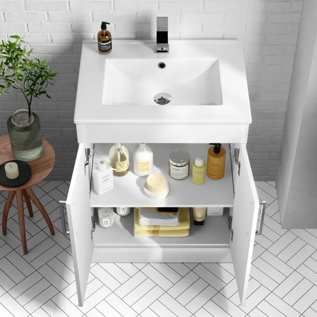 Mersey Gloss White Basin Vanity and Back To Wall Unit 1100mm -Excludes Toilet