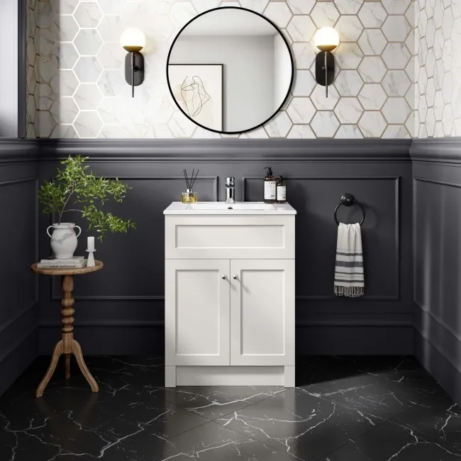 Milos Cotton White Basin Vanity 600mm - Chrome Handles