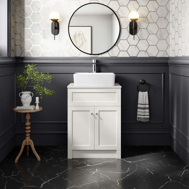 Milos Cotton White Vanity with Troy Basin 600mm - Chrome Handles
