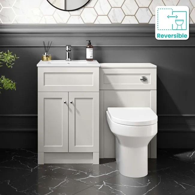 Milos Cotton White Combination Vanity Basin and Miami Toilet 1000mm - Chrome Handles