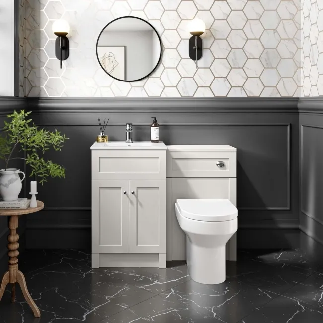 Milos Cotton White Combination Vanity Basin and Miami Toilet 1000mm - Chrome Handles