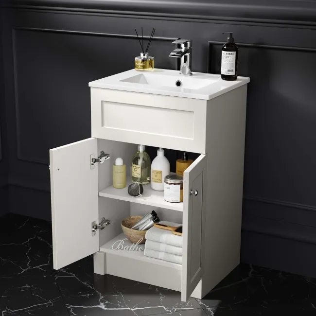Milos Cotton White Combination Vanity Basin and Miami Toilet 1000mm - Chrome Handles