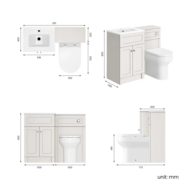 Milos Cotton White Combination Vanity Basin and Miami Toilet 1000mm - Chrome Handles