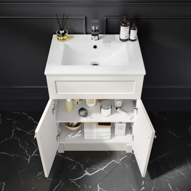 Milos Cotton White Combination Vanity Basin and Austin Toilet 1100mm - Chrome Handles