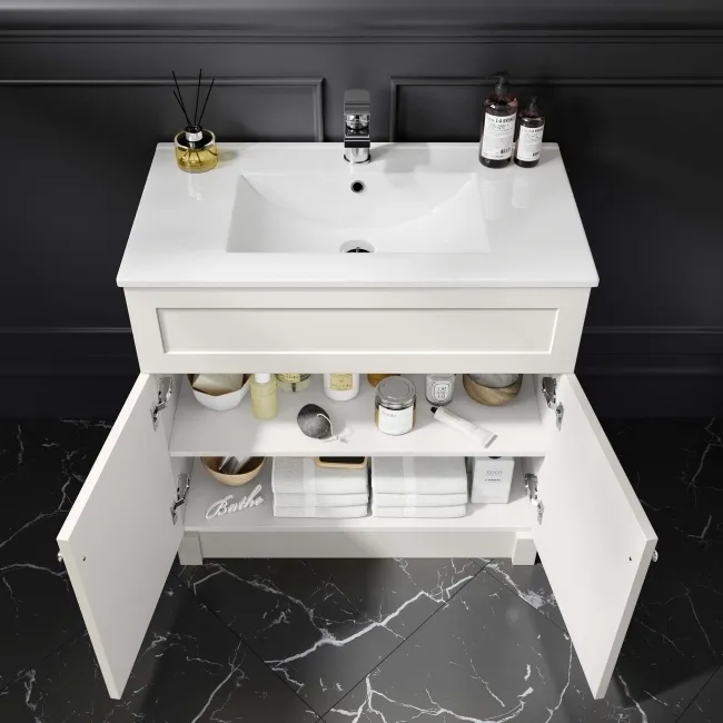 Milos Cotton White Combination Vanity Basin and Austin Toilet 1300mm - Chrome Handles
