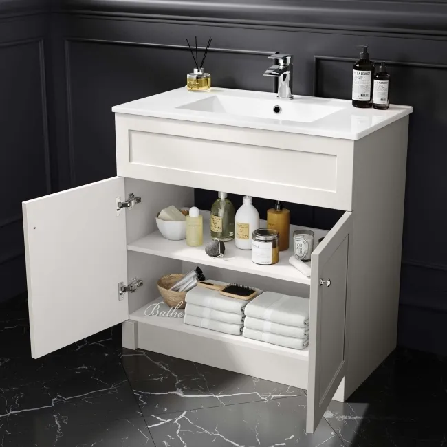 Milos Cotton White Combination Vanity Basin and Miami Toilet 1300mm - Chrome Handles