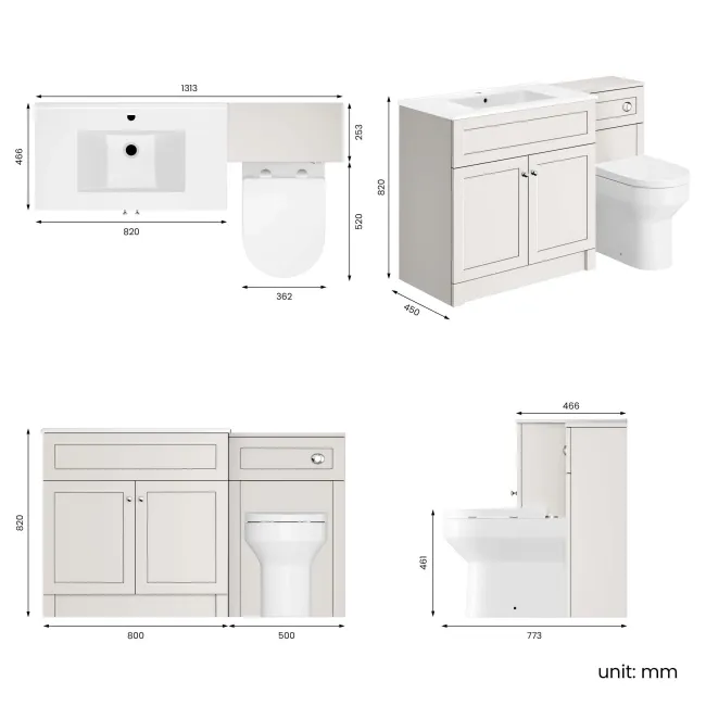 Milos Cotton White Combination Vanity Basin and Miami Toilet 1300mm - Chrome Handles