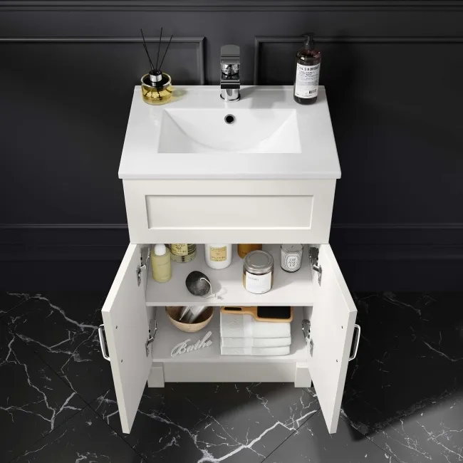 Milos Cotton White Basin Vanity 500mm - Traditional Handles