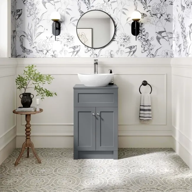 Milos Fog Grey Vanity with Oval Basin 500mm - Chrome Handles