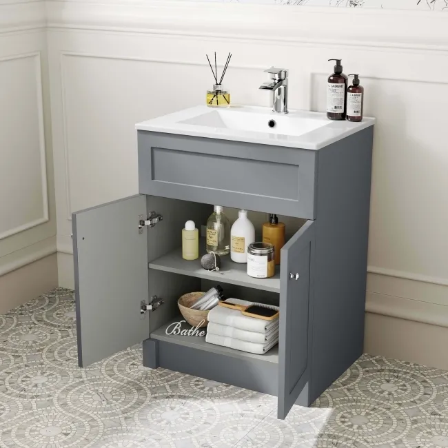 Milos Fog Grey Basin Vanity 600mm - Chrome Handles