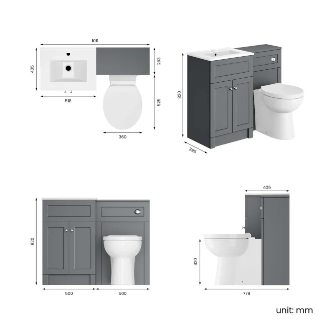Milos Fog Grey Combination Vanity Basin and Austin Toilet 1000mm - Chrome Handles