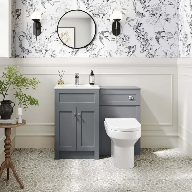 Milos Fog Grey Combination Vanity Basin and Miami Toilet 1000mm - Chrome Handles