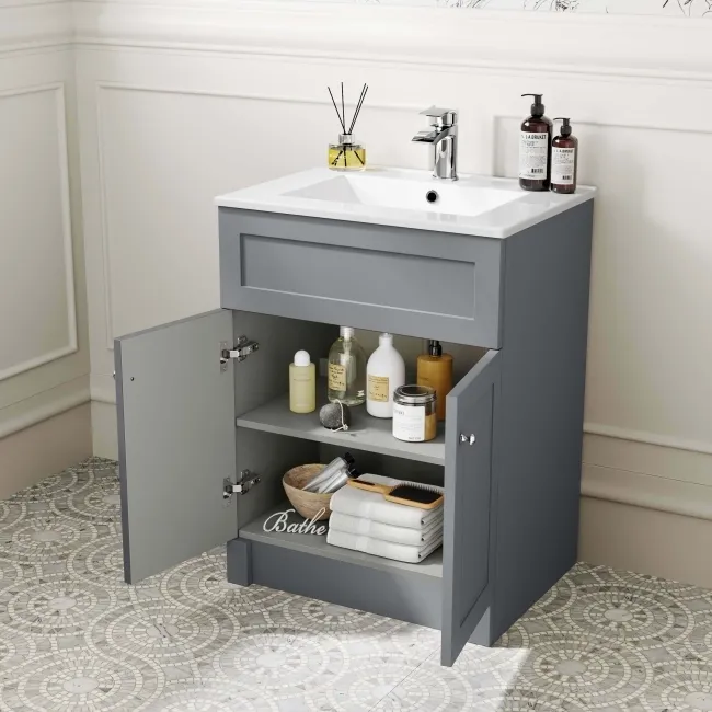 Milos Fog Grey Combination Vanity Basin and Austin Toilet 1100mm - Chrome Handles