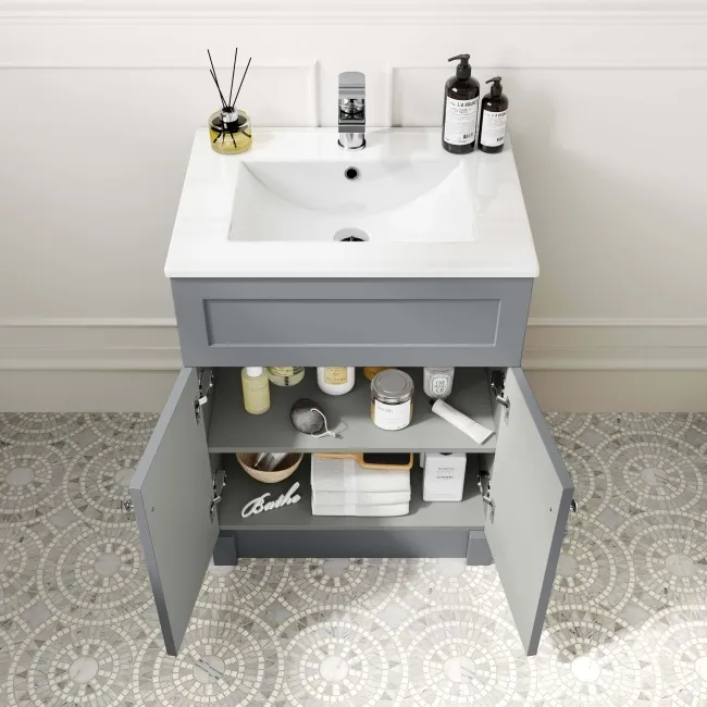 Milos Fog Grey Combination Vanity Basin and Austin Toilet 1100mm - Chrome Handles